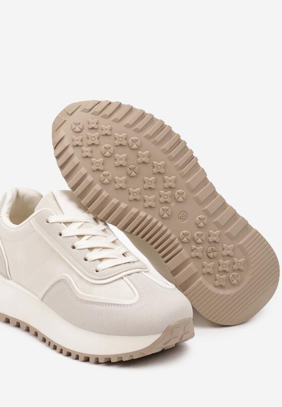 Beżowe Płaskie Sneakersy z Geometrycznym Motywem Erisalen 6