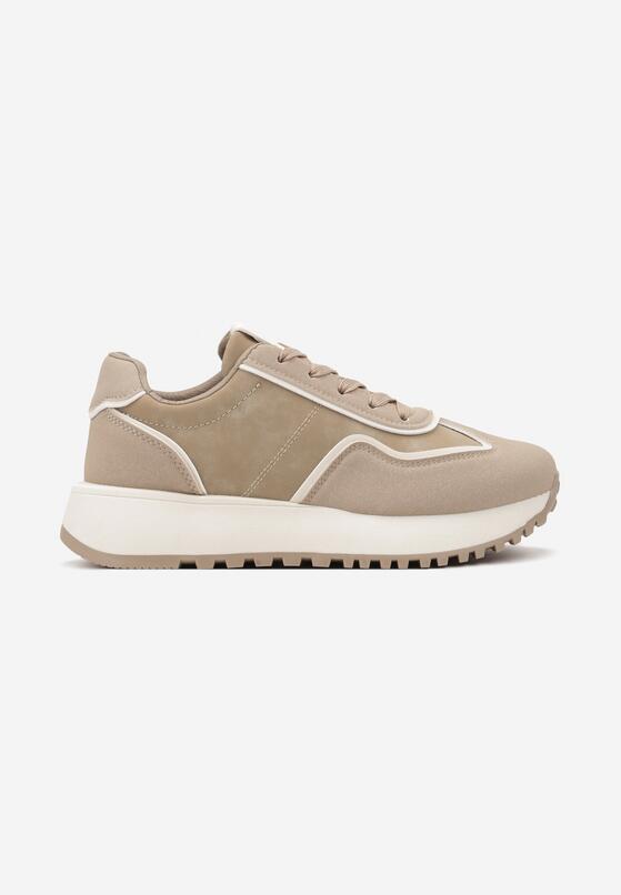 Ciemnobeżowe Płaskie Sneakersy z Geometrycznym Motywem Erisalen 4