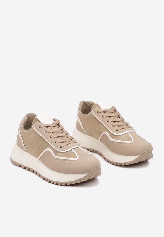 Ciemnobeżowe Płaskie Sneakersy z Geometrycznym Motywem Erisalen 5