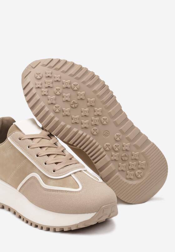 Ciemnobeżowe Płaskie Sneakersy z Geometrycznym Motywem Erisalen 6