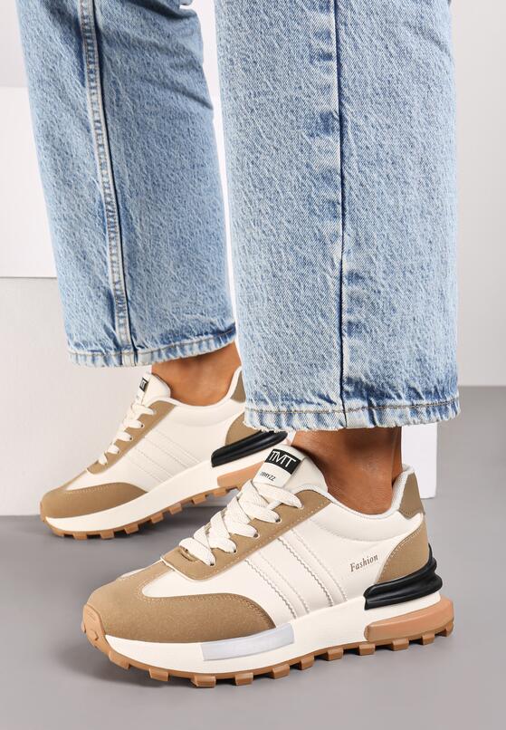 Brązowe Płaskie Sneakersy Ozdobione Paskami Erialora 1