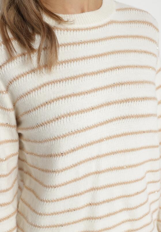 Beżowy Sweter w Paski z Cekinami i Metaliczną Nicią Iritalle 5