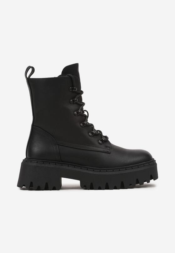 Czarne Masywne Botki Trapery na Platformie w Stylu Militarnym Verola 4
