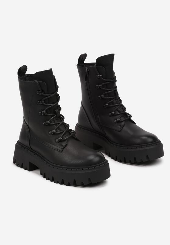 Czarne Masywne Botki Trapery na Platformie w Stylu Militarnym Verola 5