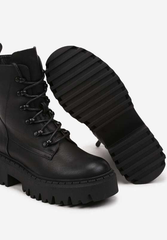 Czarne Masywne Botki Trapery na Platformie w Stylu Militarnym Verola 6