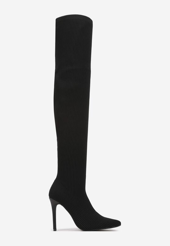 Czarne Kozaki na Szpilce z Prążkowanego Materiału Erilliane 4