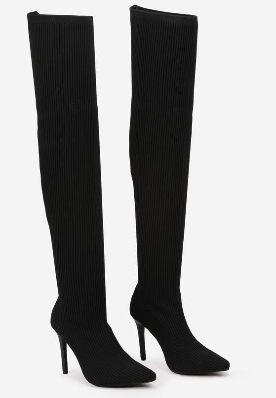 Czarne Kozaki na Szpilce z Prążkowanego Materiału Erilliane 5