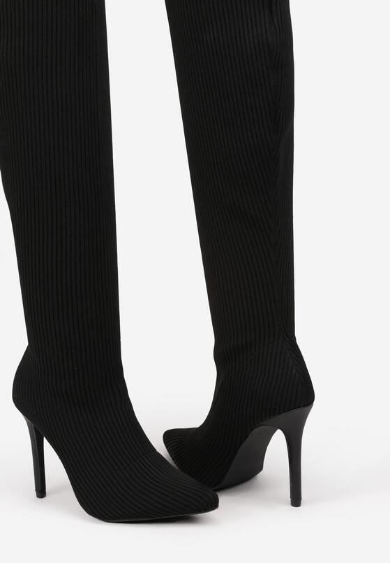 Czarne Kozaki na Szpilce z Prążkowanego Materiału Erilliane 6