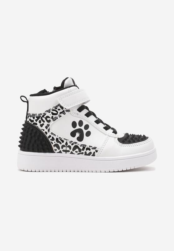 Biało-Czarne Płaskie Buty Sportowe Sneakersy z Psią Łapką na Rzepy ze Sznurowaniem Bianora 1