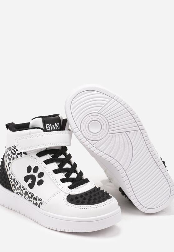 Biało-Czarne Płaskie Buty Sportowe Sneakersy z Psią Łapką na Rzepy ze Sznurowaniem Bianora 3