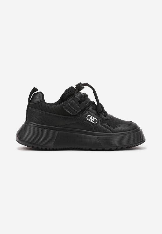 Czarne Buty Sportowe Sneakersy na Platformie z Ozdobną Aplikacją i Skórzaną Wkładką Biavarae 1