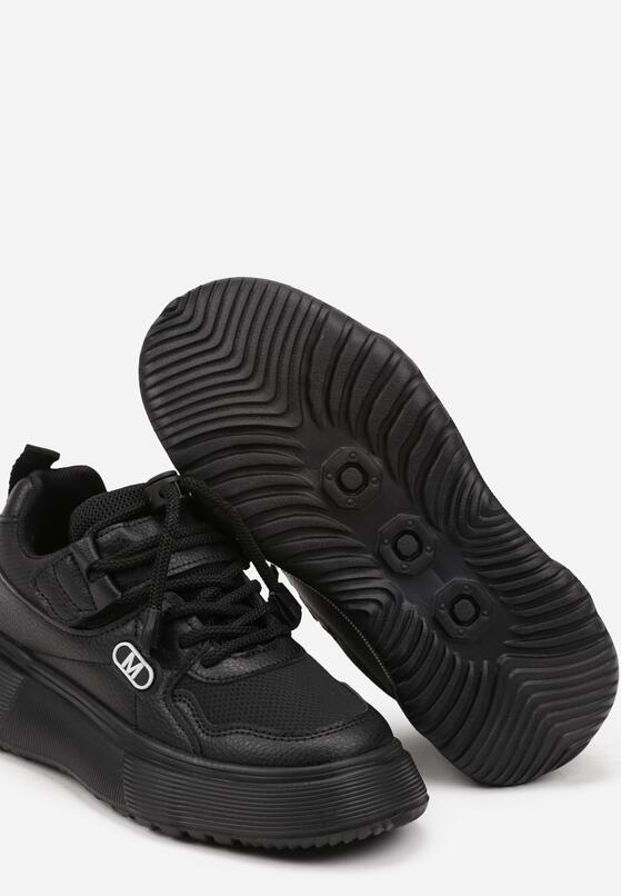 Czarne Buty Sportowe Sneakersy na Platformie z Ozdobną Aplikacją i Skórzaną Wkładką Biavarae 3