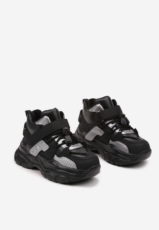 Czarno-Szare Botki Sneakersy na Grubej Podeszwie Tłoczonymi Wstawkami Bialuna 2