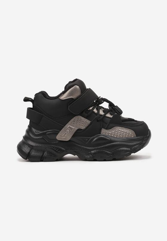 Czarno-Brązowe Botki Sneakersy na Grubej Podeszwie Tłoczonymi Wstawkami Bialuna 1