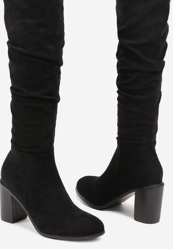 Czarne Kozaki Wysokie z Ozdobnie Marszczoną Cholewką Erianoria 6