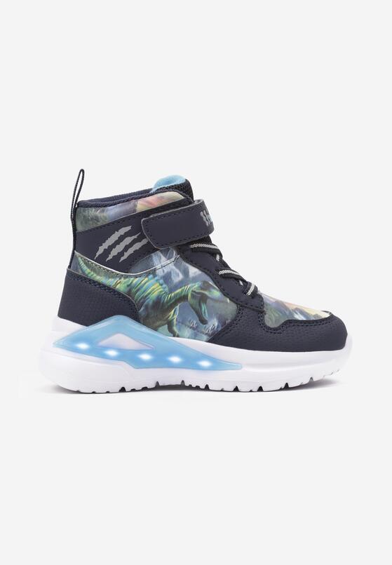 Granatowe Płaskie Buty Sportowe Sneakersy za Kostkę z Ledami i Geometrycznym Wzorem Temilia 1