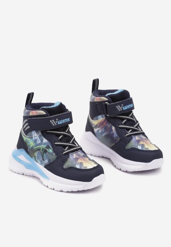 Granatowe Płaskie Buty Sportowe Sneakersy za Kostkę z Ledami i Geometrycznym Wzorem Temilia 2