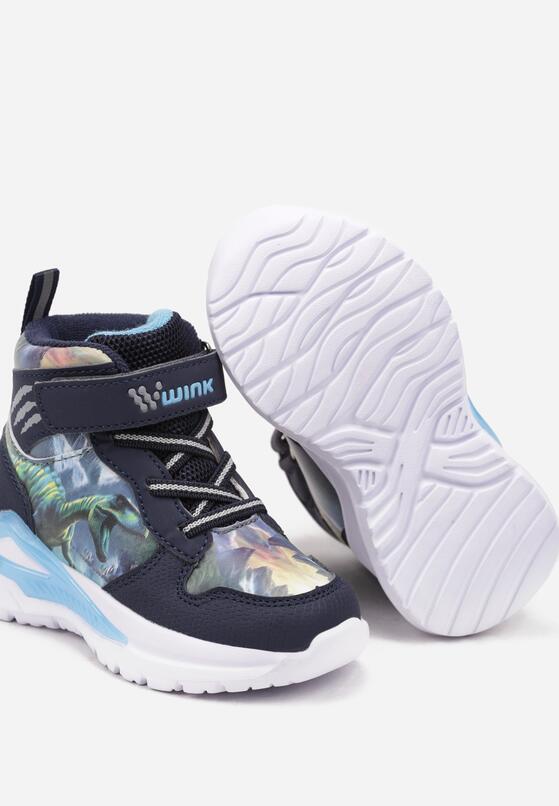 Granatowe Płaskie Buty Sportowe Sneakersy za Kostkę z Ledami i Geometrycznym Wzorem Temilia 3