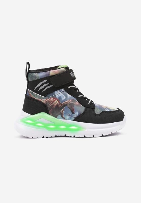 Czarne Płaskie Buty Sportowe Sneakersy za Kostkę z Ledami i Geometrycznym Wzorem Temilia 1