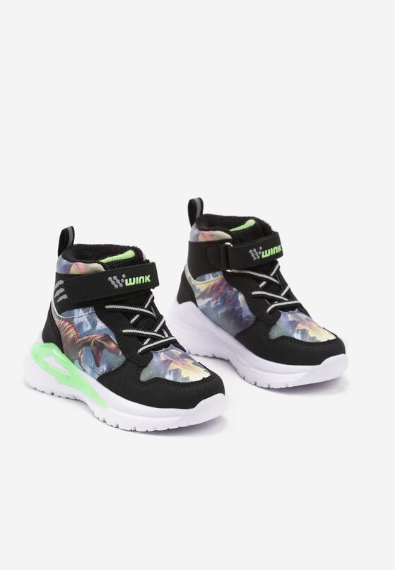 Czarne Płaskie Buty Sportowe Sneakersy za Kostkę z Ledami i Geometrycznym Wzorem Temilia 2