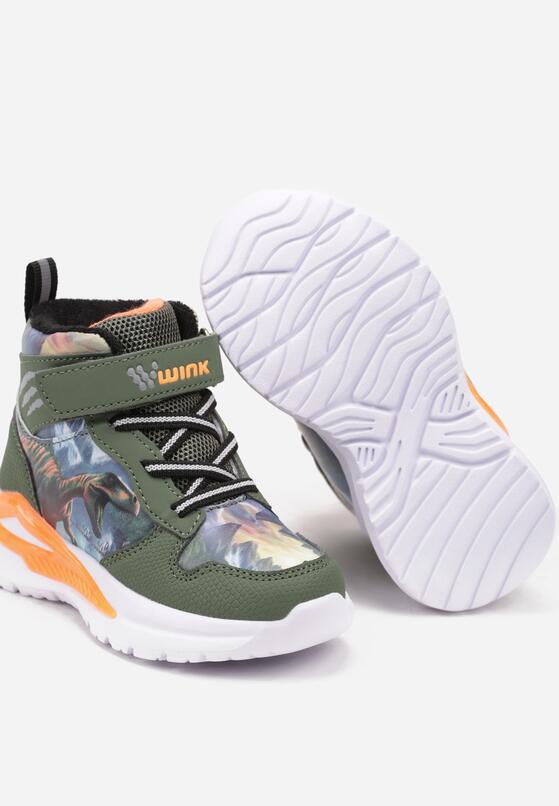 Ciemnozielone Płaskie Buty Sportowe Sneakersy za Kostkę z Ledami i Geometrycznym Wzorem Temilia 3