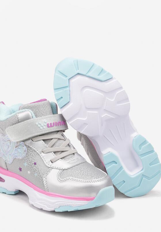 Srebrne Płaskie Buty Sportowe Sneakersy z Ledami i Aplikacją Serca Eriaianne 3