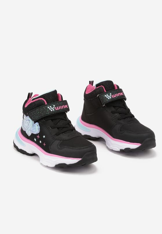 Czarne Płaskie Buty Sportowe Sneakersy z Ledami i Aplikacją Serca Eriaianne 2