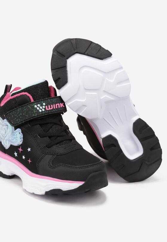 Czarne Płaskie Buty Sportowe Sneakersy z Ledami i Aplikacją Serca Eriaianne 3