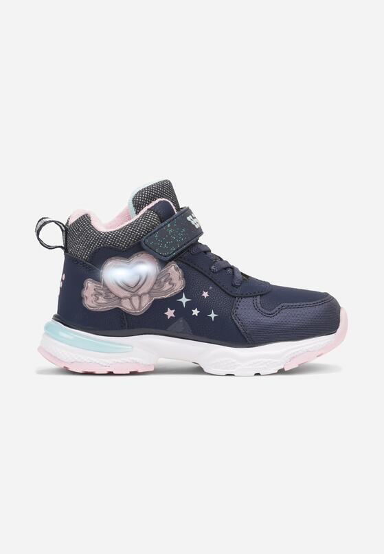 Granatowe Płaskie Buty Sportowe Sneakersy z Ledami i Aplikacją Serca Eriaianne 1