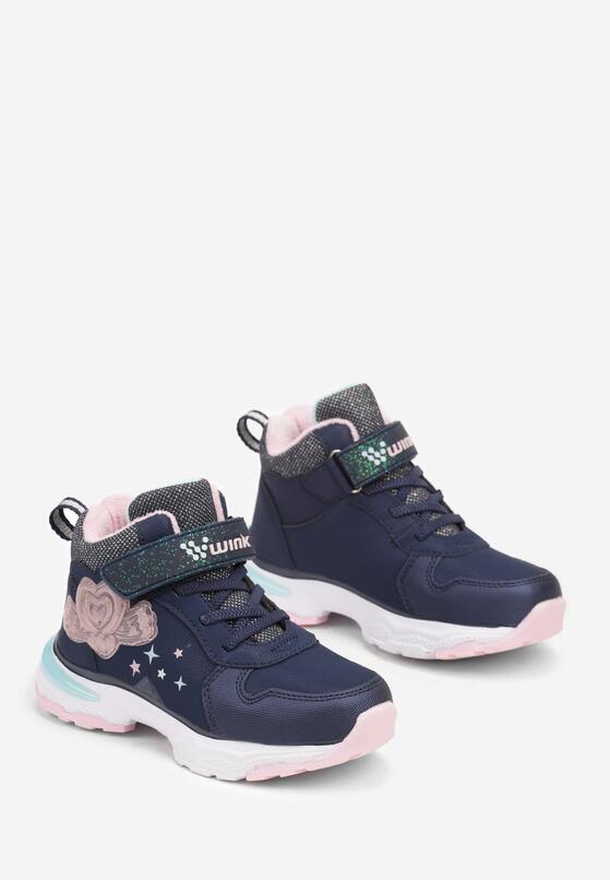Granatowe Płaskie Buty Sportowe Sneakersy z Ledami i Aplikacją Serca Eriaianne 2