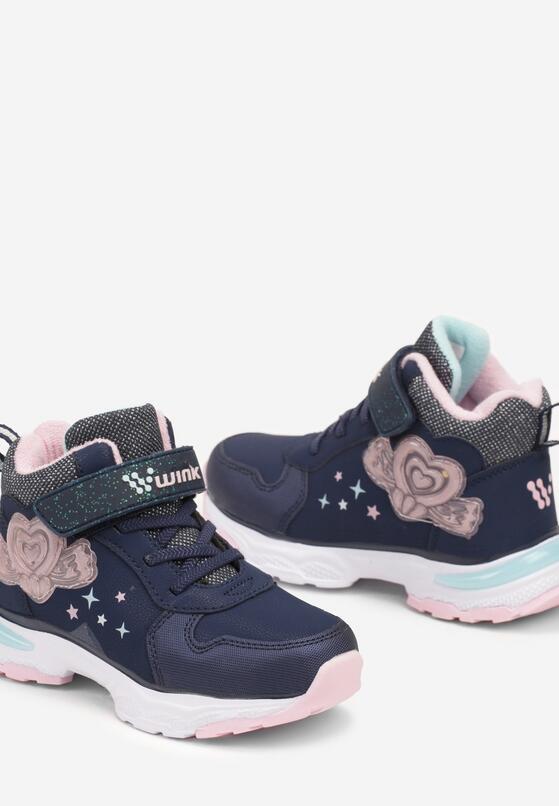 Granatowe Płaskie Buty Sportowe Sneakersy z Ledami i Aplikacją Serca Eriaianne 3