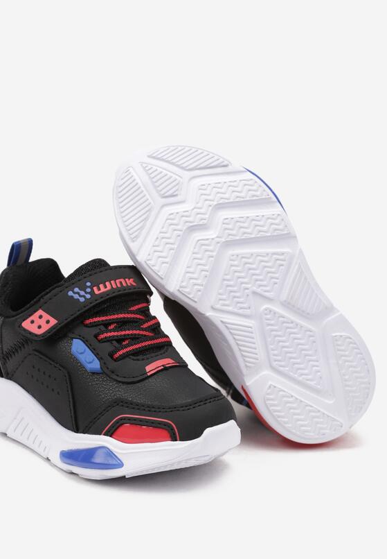 Czarno-Czerwone Płaskie Sznurowane Buty Sportowe Sneakersy z Ledami i Rzepami Erinalia 3