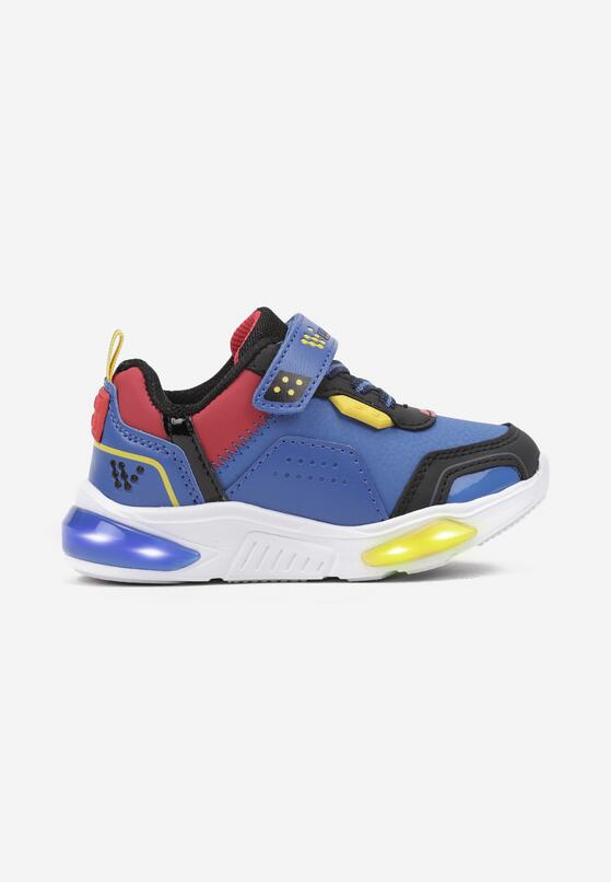 Niebieskie Płaskie Sznurowane Buty Sportowe Sneakersy z Ledami i Rzepami Erinalia 1