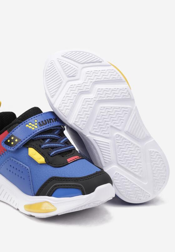 Niebieskie Płaskie Sznurowane Buty Sportowe Sneakersy z Ledami i Rzepami Erinalia 3