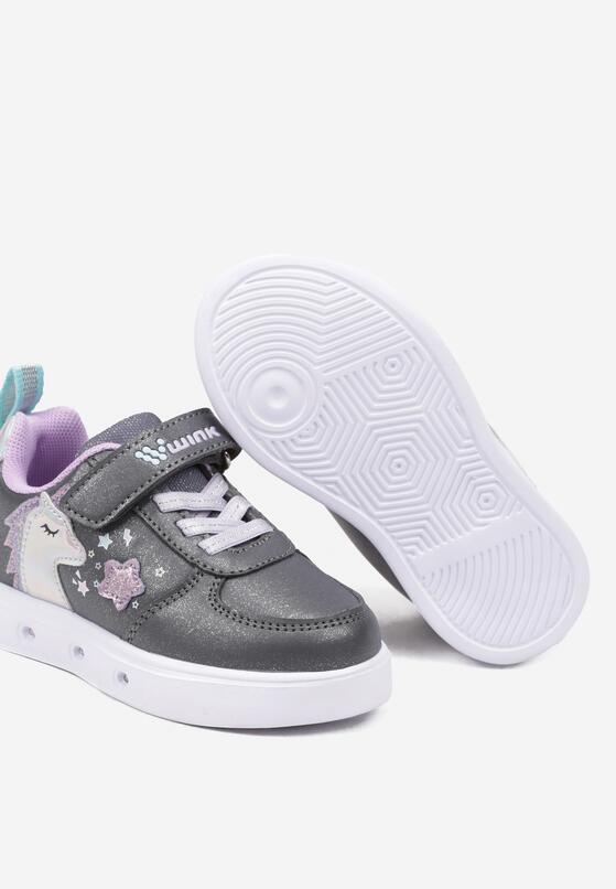 Szare Buty Sportowe ze Świecącą Podeszwą Zapinane na Rzep Joviora 3