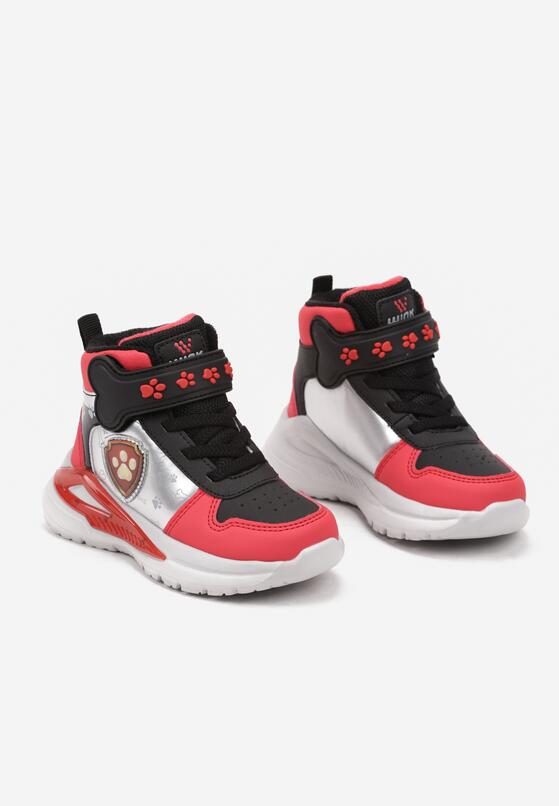 Czarno-Czerwone Płaskie Buty Sportowe Sneakersy za Kostkę z Ledami i Bajkowym Wzorem Erithaela 2