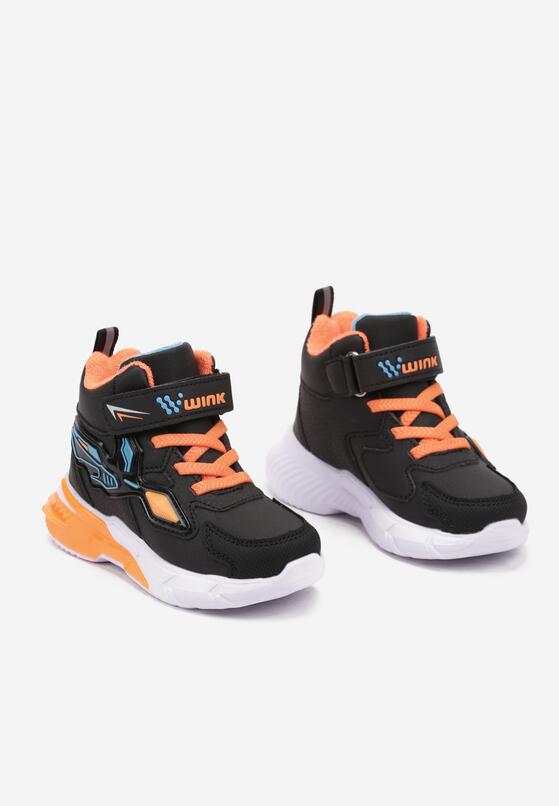 Czarne Płaskie Buty Sportowe Sneakersy z Ledami i Geometrycznym Zdobieniem na Rzepy Erithrea 2