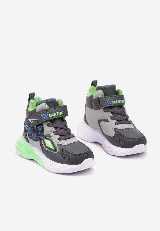 Szare Płaskie Buty Sportowe Sneakersy z Ledami i Geometrycznym Zdobieniem na Rzepy Erithrea 2
