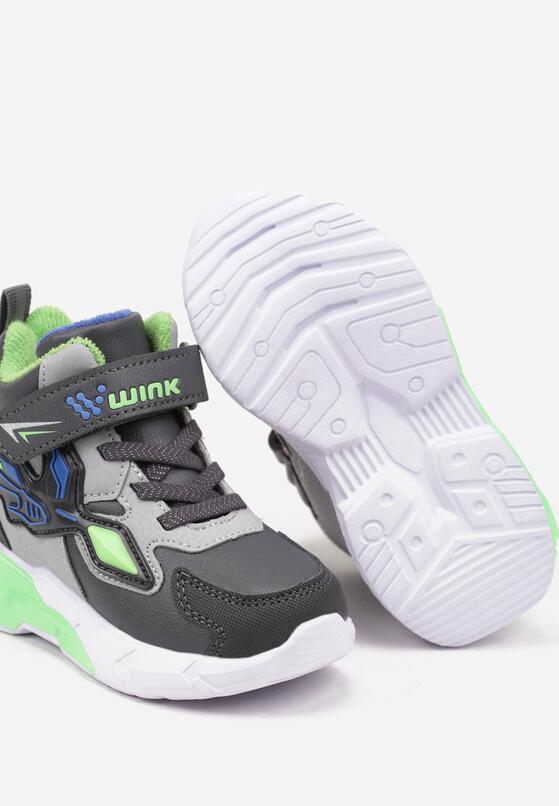 Szare Płaskie Buty Sportowe Sneakersy z Ledami i Geometrycznym Zdobieniem na Rzepy Erithrea 3