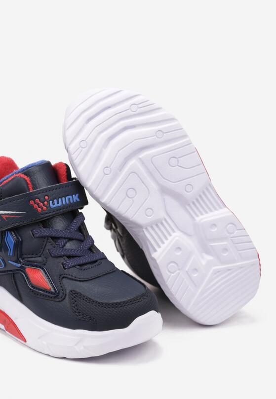 Granatowe Płaskie Buty Sportowe Sneakersy z Ledami i Geometrycznym Zdobieniem na Rzepy Erithrea 3