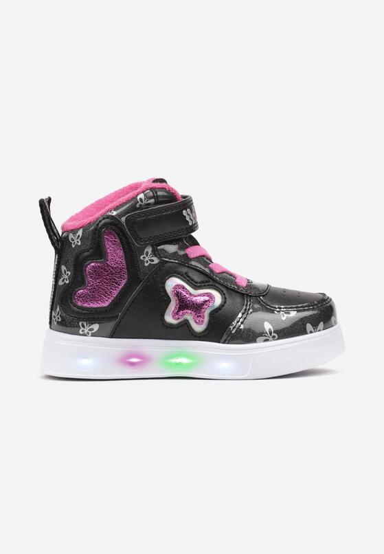 Czarne Płaskie Buty Sportowe Sneakersy za Kostkę z Ledami i Brokatem Ericea 1