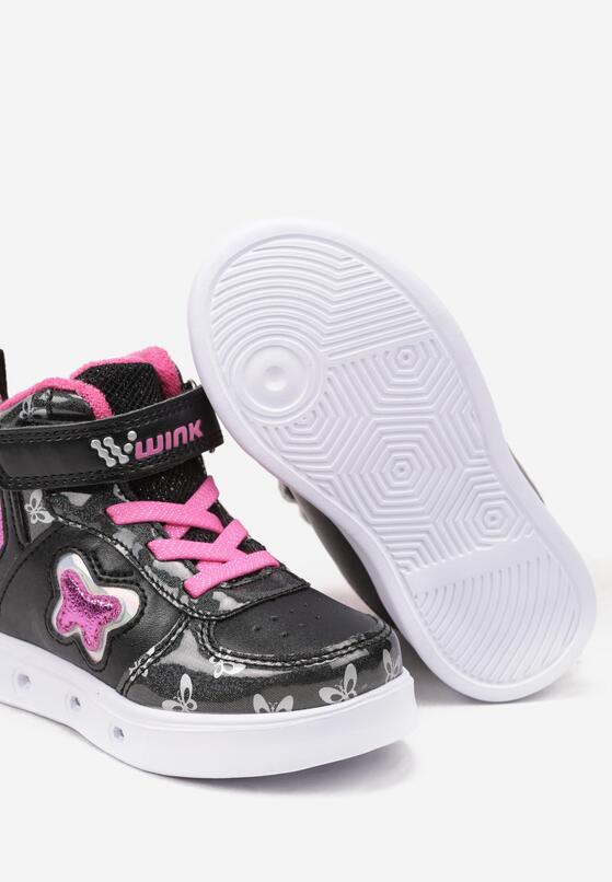 Czarne Płaskie Buty Sportowe Sneakersy za Kostkę z Ledami i Brokatem Ericea 3