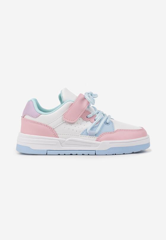 Biało-Niebieskie Płaskie Buty Sportowe Sneakersy na Rzep z Geometrycznym Wzorem i Sznurowaniem Terevan 1