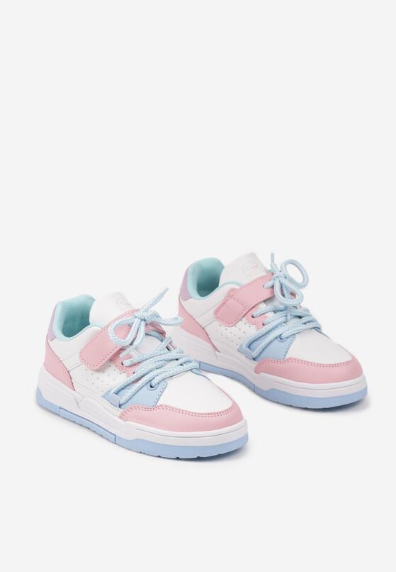 Biało-Niebieskie Płaskie Buty Sportowe Sneakersy na Rzep z Geometrycznym Wzorem i Sznurowaniem Terevan 2
