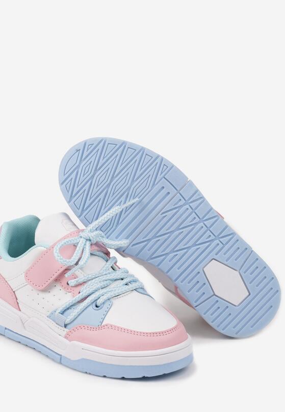 Biało-Niebieskie Płaskie Buty Sportowe Sneakersy na Rzep z Geometrycznym Wzorem i Sznurowaniem Terevan 3