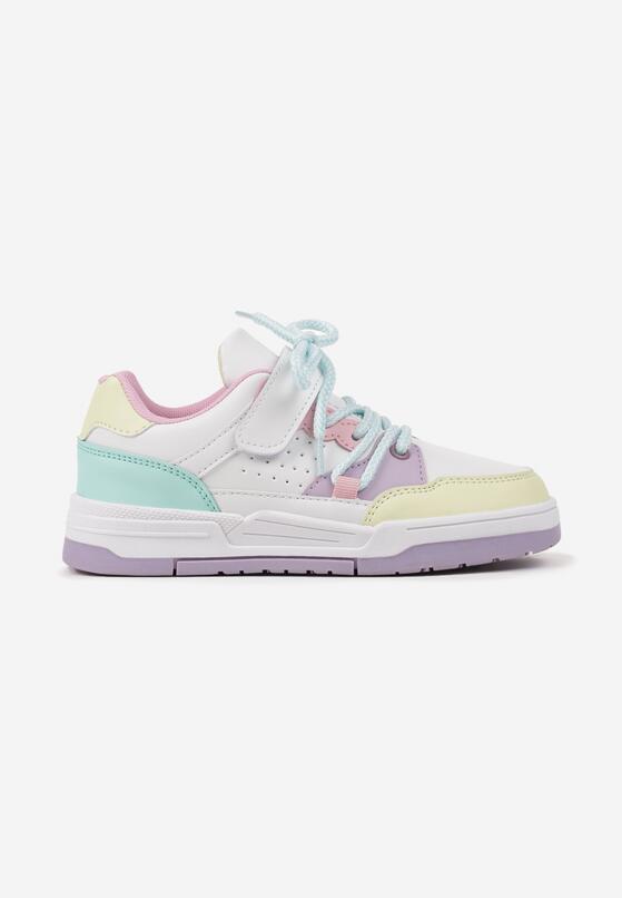 Biało-Miętowe Płaskie Buty Sportowe Sneakersy na Rzep z Geometrycznym Wzorem i Sznurowaniem Terevan 1