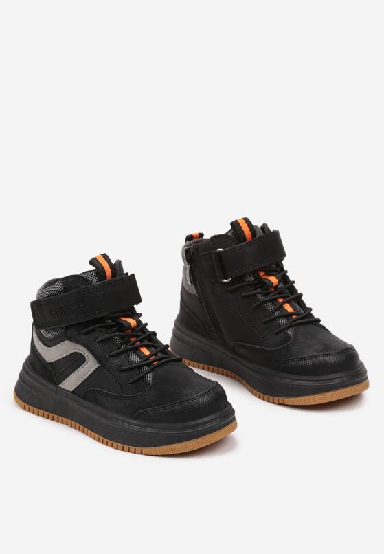 Czarne Botki na Płaskiej Podeszwie w Stylu Sneakersów z Geometrycznym Zdobieniem Erisielle 2
