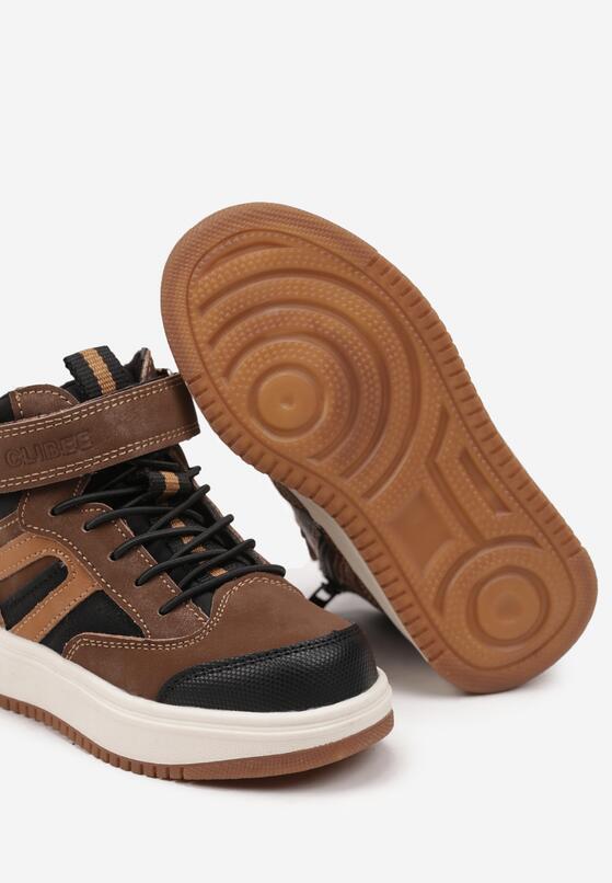 Brązowe Botki na Płaskiej Podeszwie w Stylu Sneakersów z Geometrycznym Zdobieniem Erisielle 3