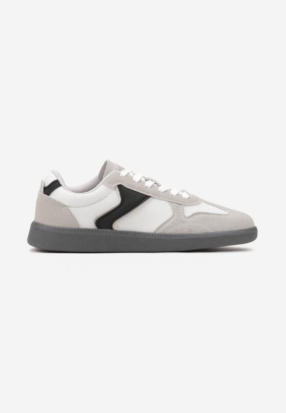 Szaro-Białe Płaskie Buty Sportowe Sneakersy z Geometrycznym Zdobieniem Olissea 1
