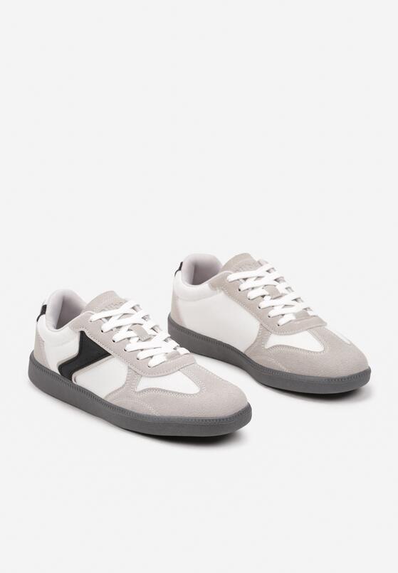 Szaro-Białe Płaskie Buty Sportowe Sneakersy z Geometrycznym Zdobieniem Olissea 2